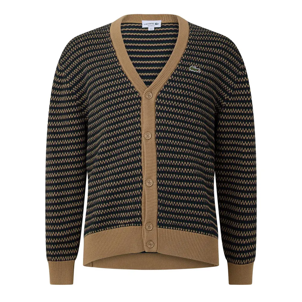 Lacoste Men's Jacquard Long-Sleeve V-Neck Cardigan