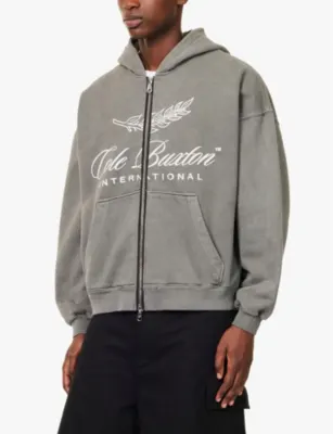COLE BUXTON International brand-print cotton-jersey hoody detail 3