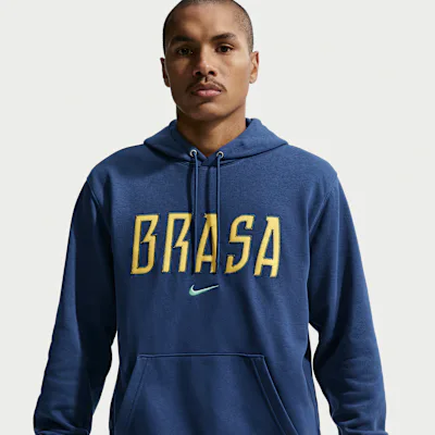 Nike Brazil Club Men's Nike Footbal French Terry Pullover Hoodie - Coastal Blue/Light Menta