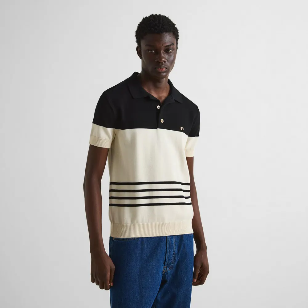 Valentino Val Maglia Polo Sn64 in Burro/Vblack, additional product view 3