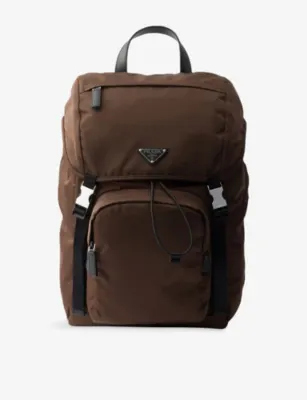 PRADA Re-Nylon large nylon and leather backpack - BROWN detail 2