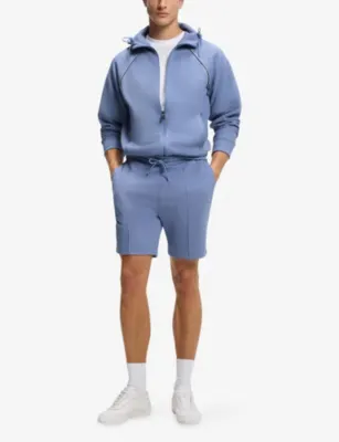BOSS Side-Stripe Cotton-Blend Shorts in Light/Pastel Blue, additional product view 2