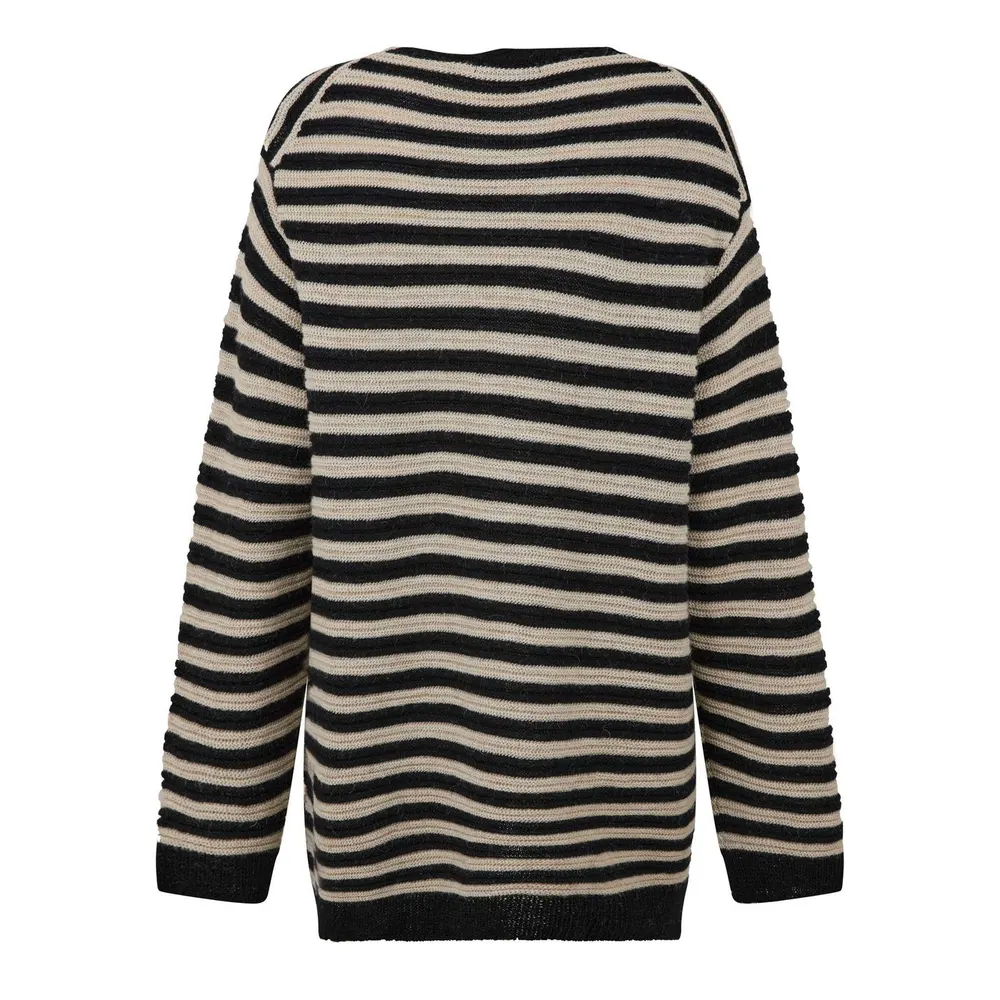 Yohji Yamamoto Striped Asymmetric Neck Jumper in Black 2, additional product view 2