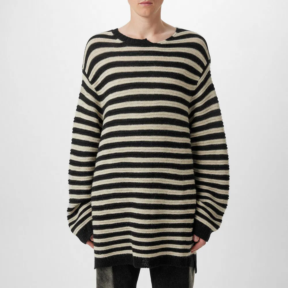 Yohji Yamamoto Striped Asymmetric Neck Jumper in Black 2, additional product view 3