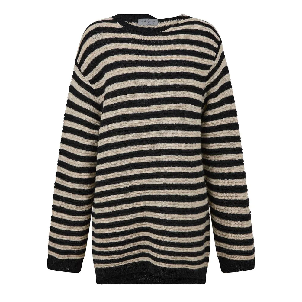 Yohji Yamamoto Striped Asymmetric Neck Jumper in Black 2 – Clothing