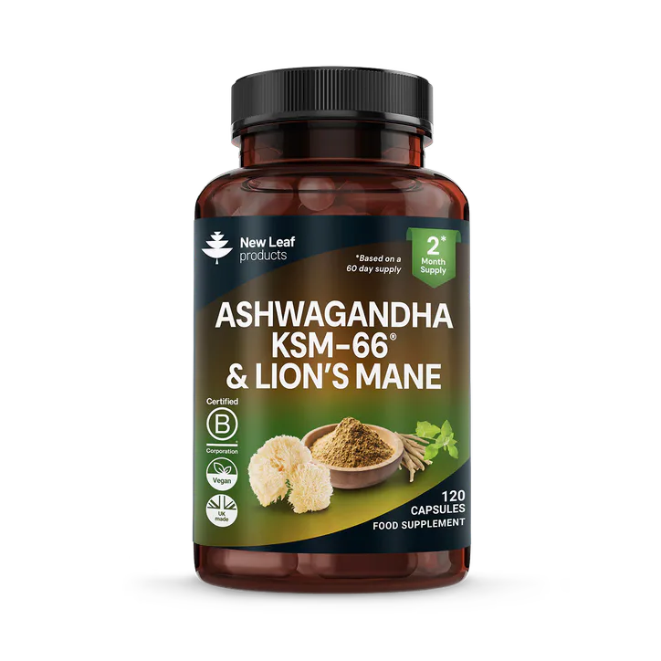 New Leaf Products Ashwagandha Ksm-66 And Lions Mane Capsules 120 Capsules