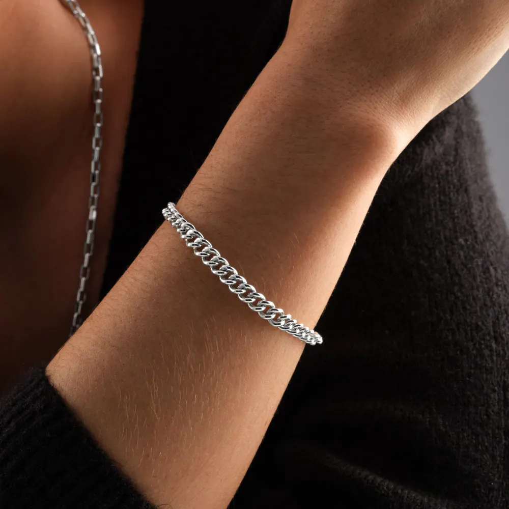 For Him Sterling Silver Graduated Curb Bracelet detail 2