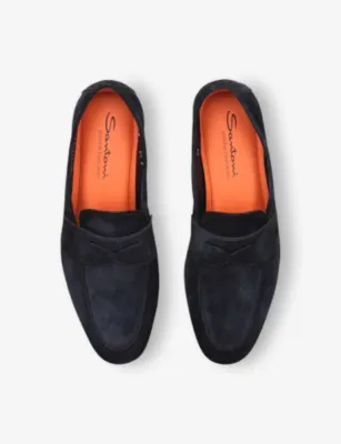 SANTONI Carlo Suede Penny Loafers - EUR 44 / 10 UK MEN in BLUE/DARK, additional product view 2