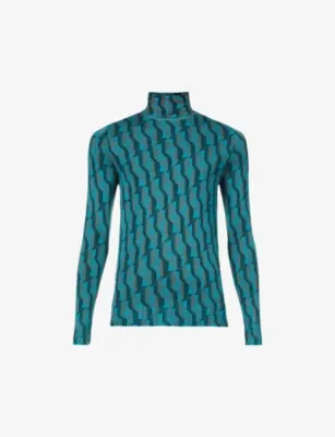 PRADA Geometric-pattern turtleneck wool sweatshirt - CORN YELLOW detail 2
