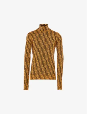 PRADA Geometric-pattern turtleneck wool sweatshirt - CORN YELLOW