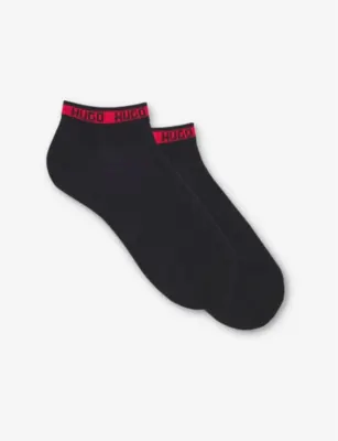 HUGO Logo-trim stretch-cotton ankle socks in BLACK, additional product view 2