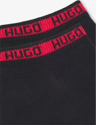 HUGO Logo-trim stretch-cotton ankle socks in BLACK, additional product view 3