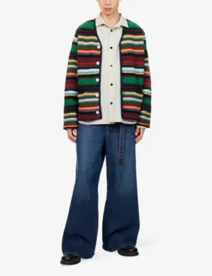 SACAI V-Neck Striped Wool-Blend Cardigan detail 2