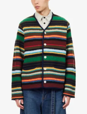 SACAI V-Neck Striped Wool-Blend Cardigan detail 3