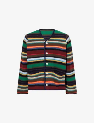 SACAI V-Neck Striped Wool-Blend Cardigan