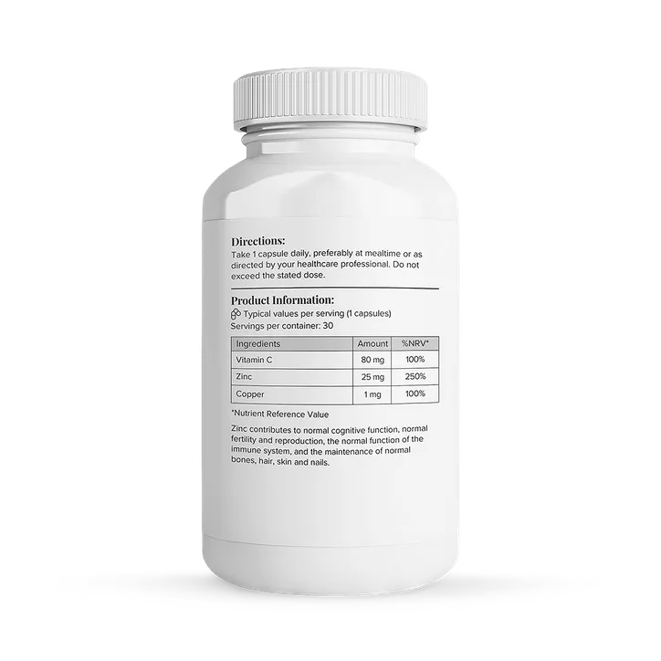 Theonia Zinc Complex with Copper & Vitamin C 30 Capsules, additional product view 2