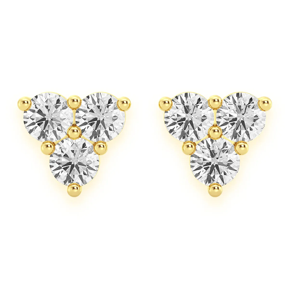 For Him Triangle Diamond Studs in Three-Stone / Yellow Gold / Natural Diamond – Earring