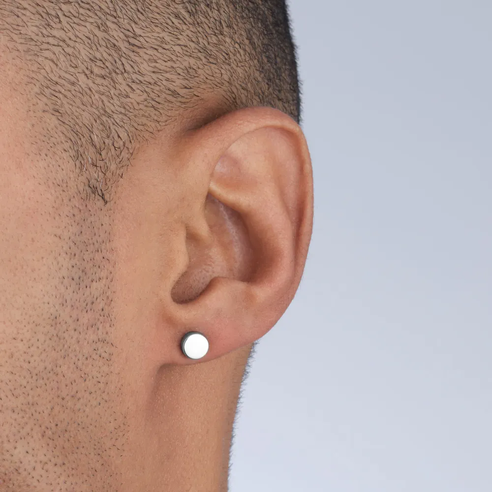 For Him Sterling Silver Flat Disc Stud Earrings detail 2