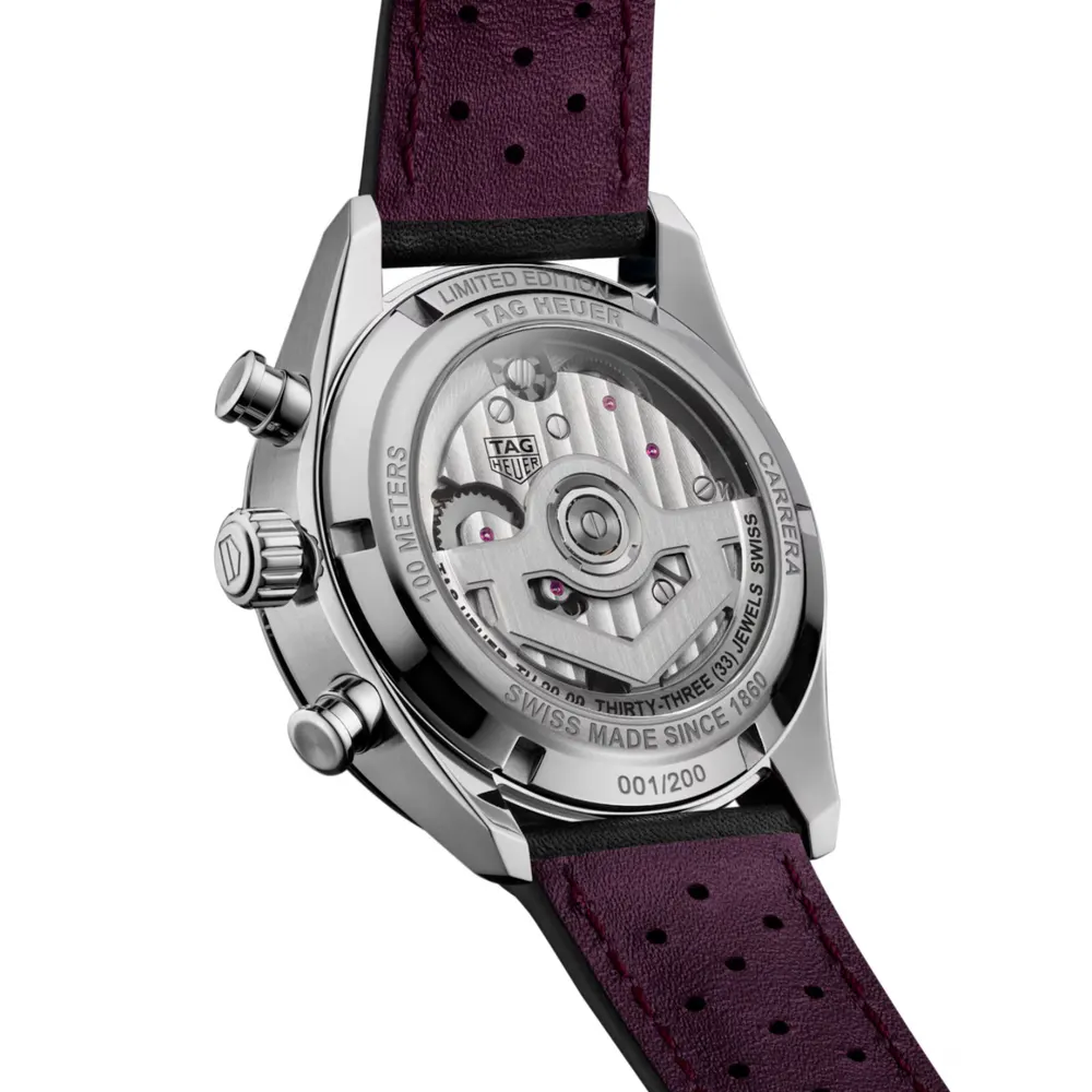 TAG Heuer Carrera Glassbox Tourbillon Limited Edition 42mm Mens Watch Purple detail 3