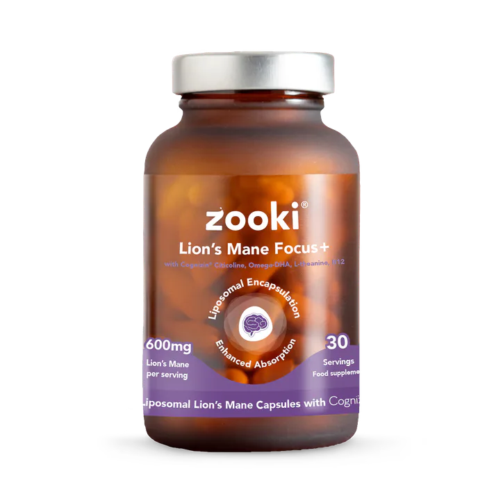 Zooki Liposomal Lions Mane Mushroom 600mg Capsules - 30 Day Supply