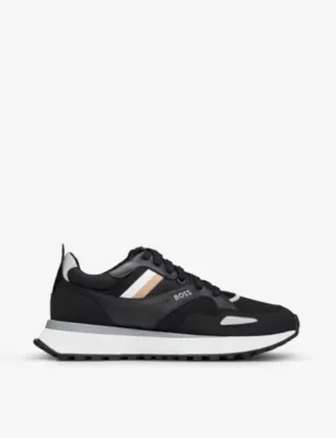 BOSS Brand-print mesh and faux-leather low-top trainers - BLACK - EUR 40 / 6 UK MEN
