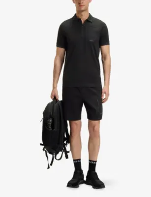 BOSS Embossed-Pocket Half-Zip Stretch-Cotton Polo Shirt detail 2