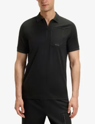 BOSS Embossed-Pocket Half-Zip Stretch-Cotton Polo Shirt detail 3