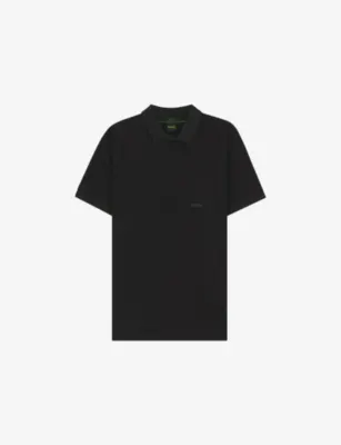 BOSS Embossed-Pocket Half-Zip Stretch-Cotton Polo Shirt