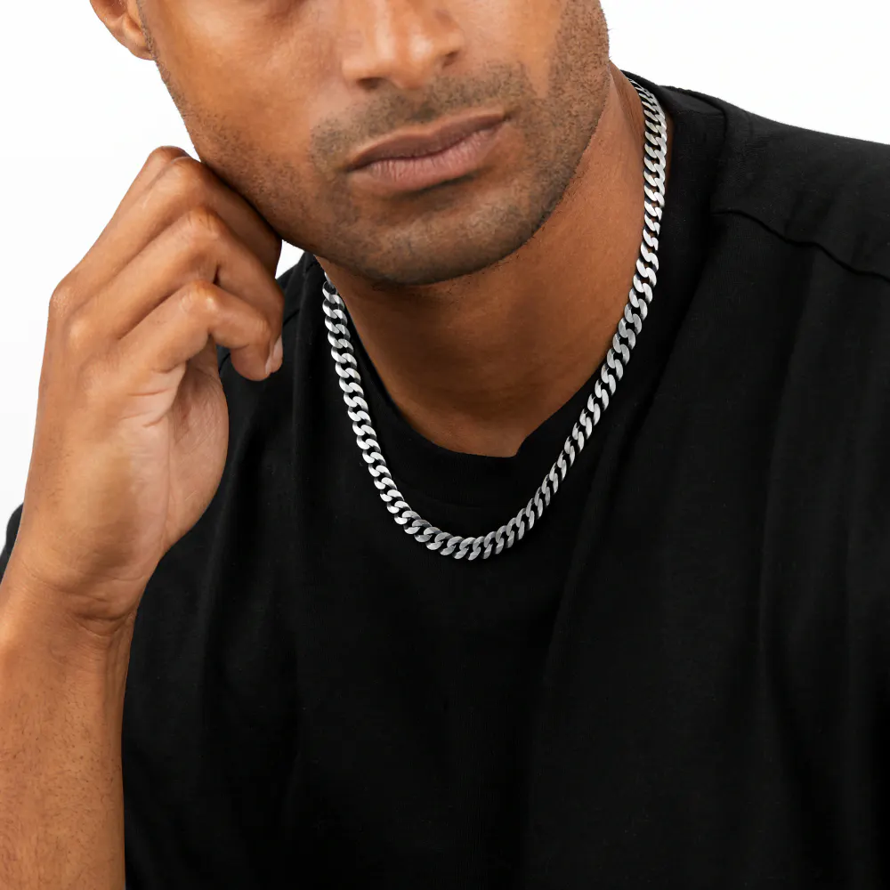 For Him Sterling Silver Mens 20 Inch Oxidised 7.9mm Curb detail 2