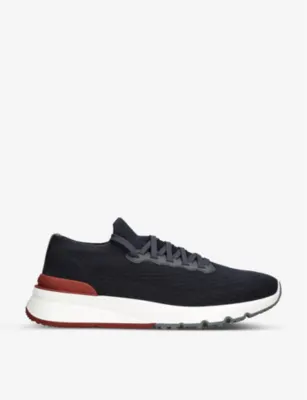 BRUNELLO CUCINELLI Brand-embossed pull-tab knitted low-top trainers - WHITE - EUR 42 / 8 UK MEN in BLUE OTHER – Mens | Trainers | Lace up trainers