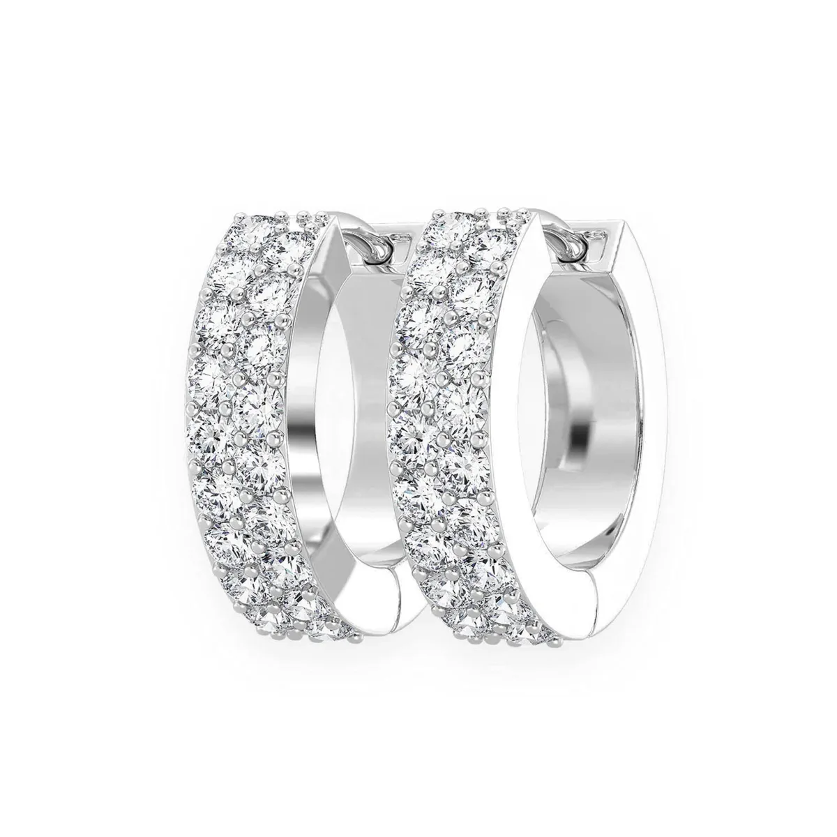 For Him Two Row Pavé Diamond Huggie Hoop Earrings in White Gold / Natural Diamond – Earring