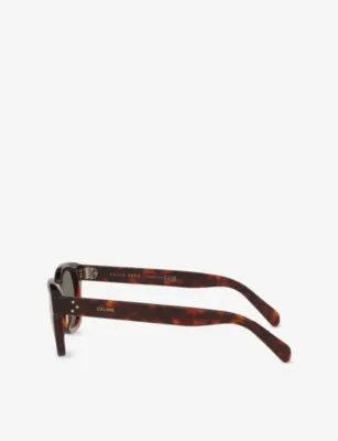 CELINE CL40232I 3-Dots Rectangle-Frame Tortoiseshell Acetate Sunglasses in Brown, additional product view 2