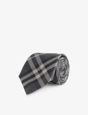 BURBERRY Manston checked silk tie in CHARCOAL – Mens | Ties | Patterned Ties