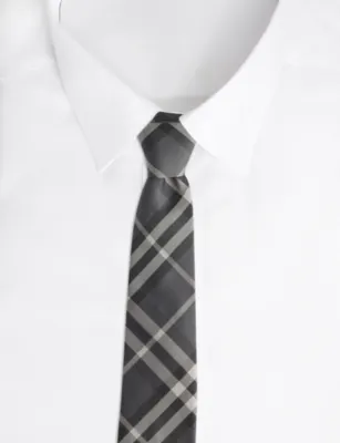 BURBERRY Manston checked silk tie in CHARCOAL, additional product view 3