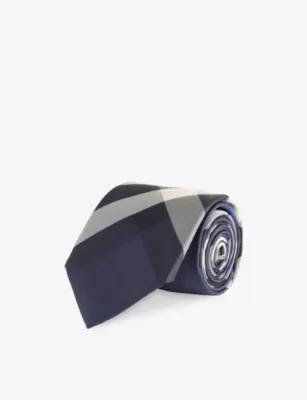 BURBERRY Manston checked silk tie in NAVY – Mens | Ties | Patterned Ties