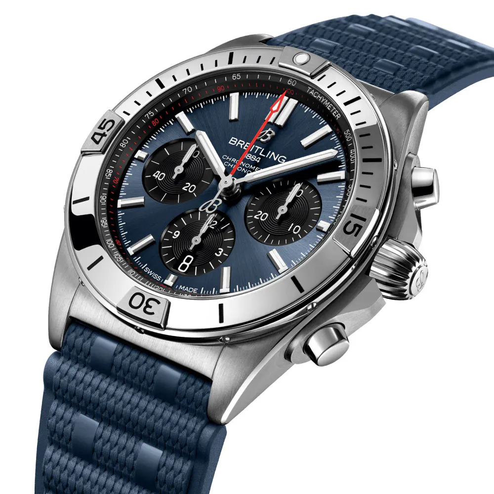 Breitling Chronomat B01 Chronograph 42mm Mens Watch Blue Rubber detail 3