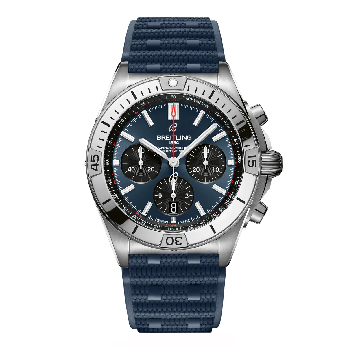 Breitling Chronomat B01 Chronograph 42mm Mens Watch Blue Rubber
