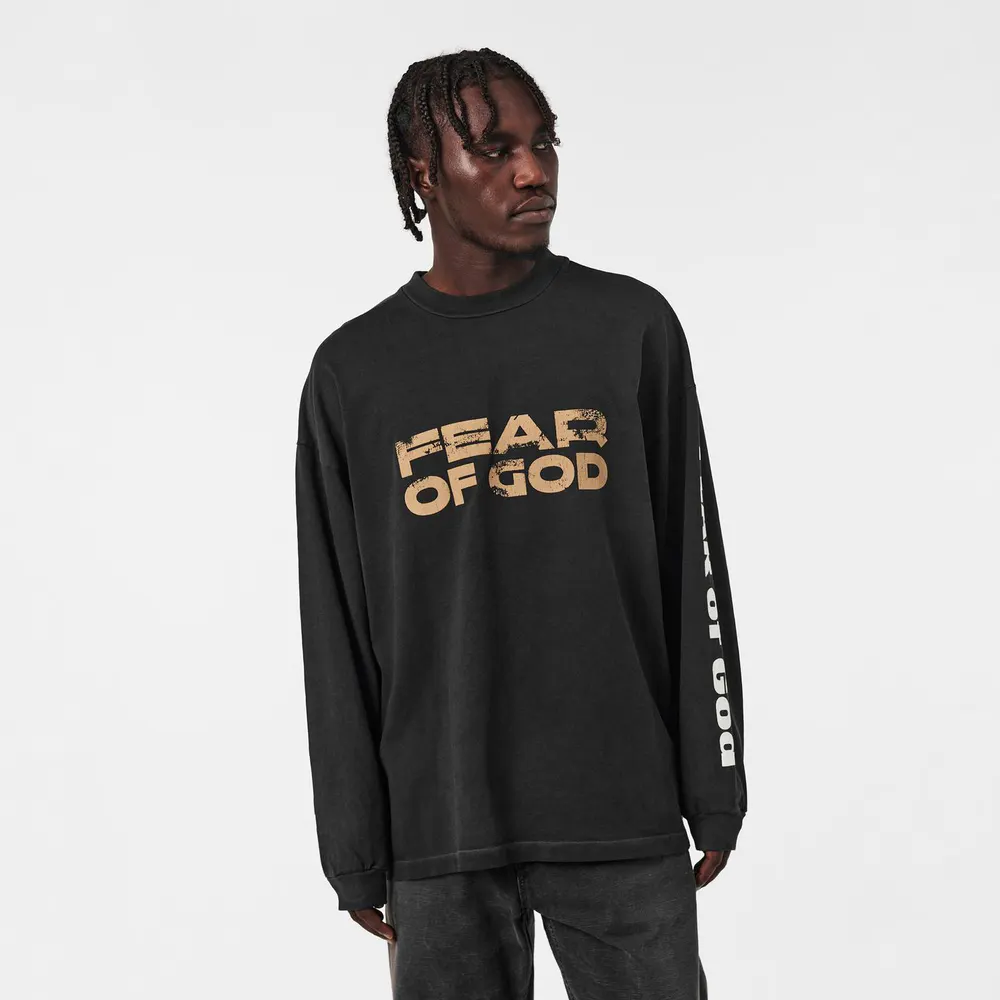 Fear Of God Men's Relaxed Fit Long Sleeve T-Shirt in Black/Beige, additional product view 3