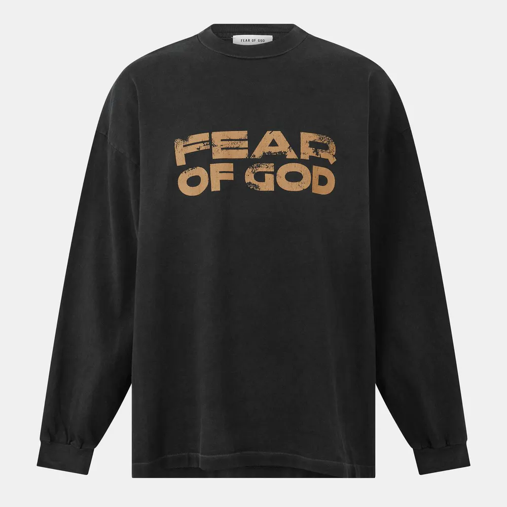 Fear Of God Men's Relaxed Fit Long Sleeve T-Shirt in Black/Beige – Clothing