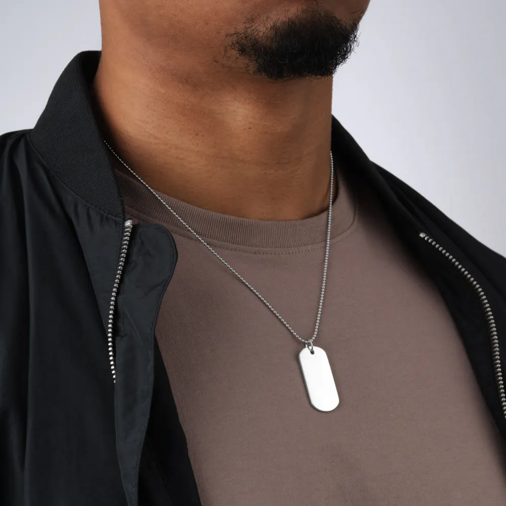 For Him Sterling Silver Double Dog Tag Beaded Chain Necklace detail 2