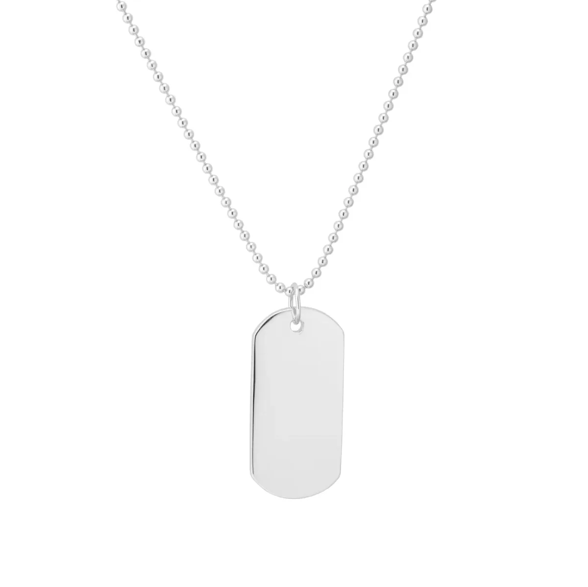 For Him Sterling Silver Double Dog Tag Beaded Chain Necklace