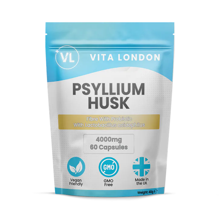 Vita London Psyllium Husk Capsules Fibre + Probiotic Acidophilus 4000mg 60 Capsules