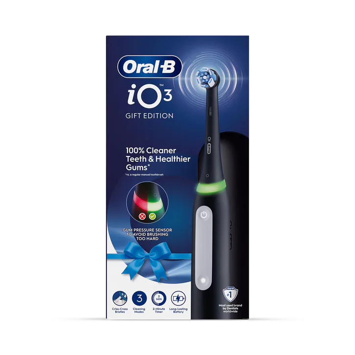 ORAL-B iO 3 Electric Toothbrush, Black, 1 Brush Head, Travel Case