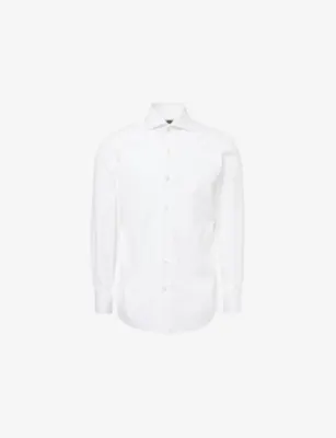 FINAMORE Napoli Regular-Fit Cotton Shirt in White Popeline – Mens | Shirts | Casual Shirts | Long-sleeved