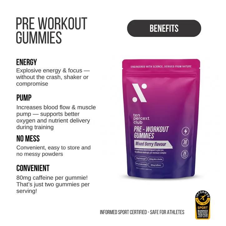 The Ten Percent Club Pre Workout Gummies Mixed Berry 60 Gummy, additional product view 2