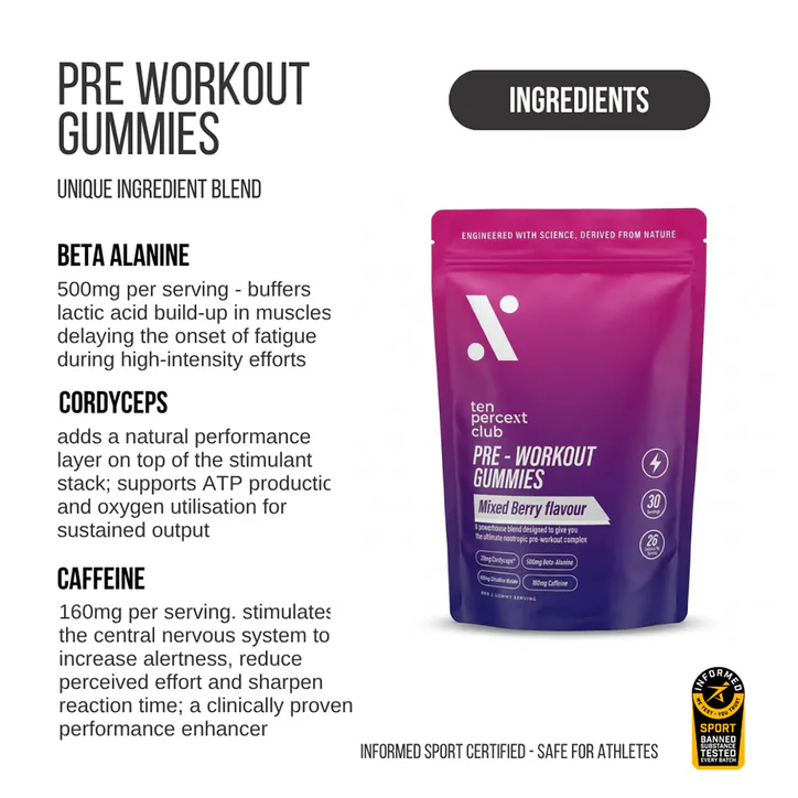 The Ten Percent Club Pre Workout Gummies Mixed Berry 60 Gummy, additional product view 3
