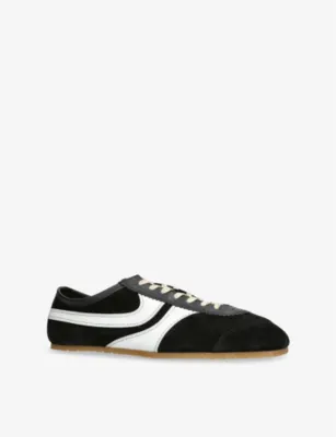 DRIES VAN NOTEN Stripe-Embroidered Suede and Leather Low-Top Trainers - EUR 46 / 12 UK MEN in BLACK, additional product view 3
