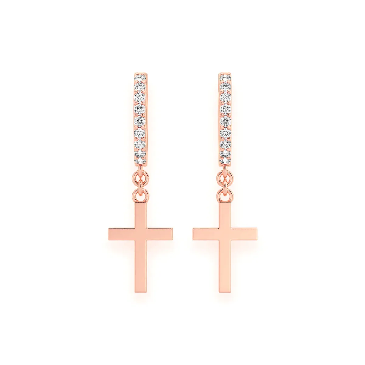 For Him Plain Cross Diamond Hoops in Rose Gold / Natural Diamond – Earring