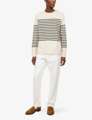 EMPORIO ARMANI Sailor-Stripe Cotton and Linen-Blend Top detail 2
