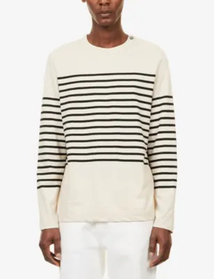 EMPORIO ARMANI Sailor-Stripe Cotton and Linen-Blend Top detail 3